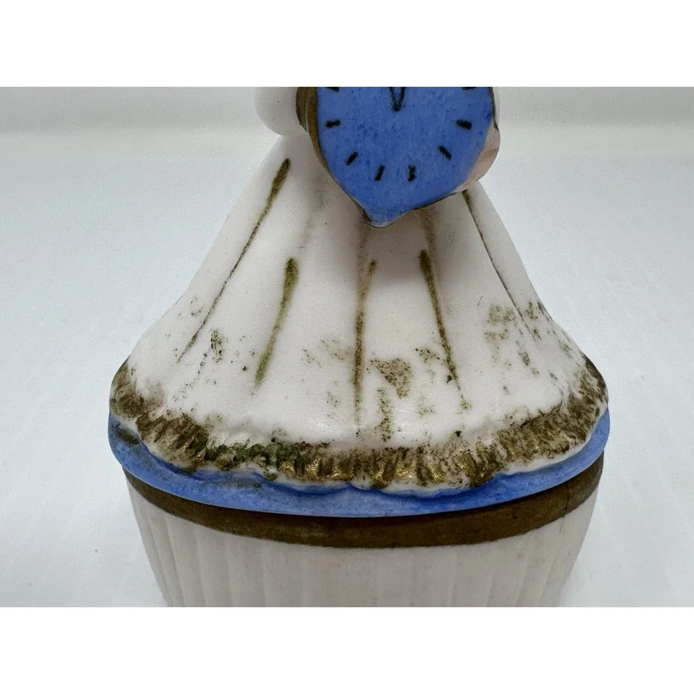 Vintage Lefton February Angel Trinket Box 1950s/1960s Blue Clock Japan 3447